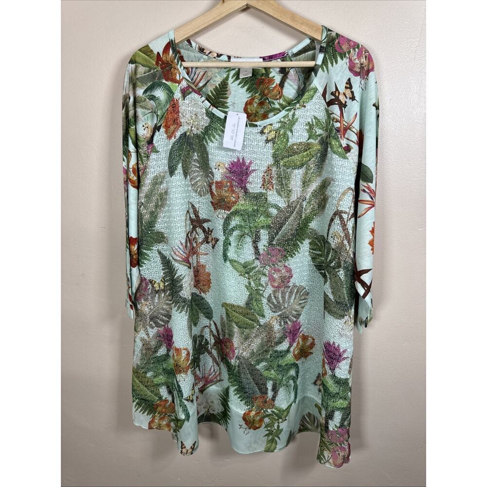 NWT Cj Banks Womens Plus Size Blouse 3X Floral Tropical Embellished Resort